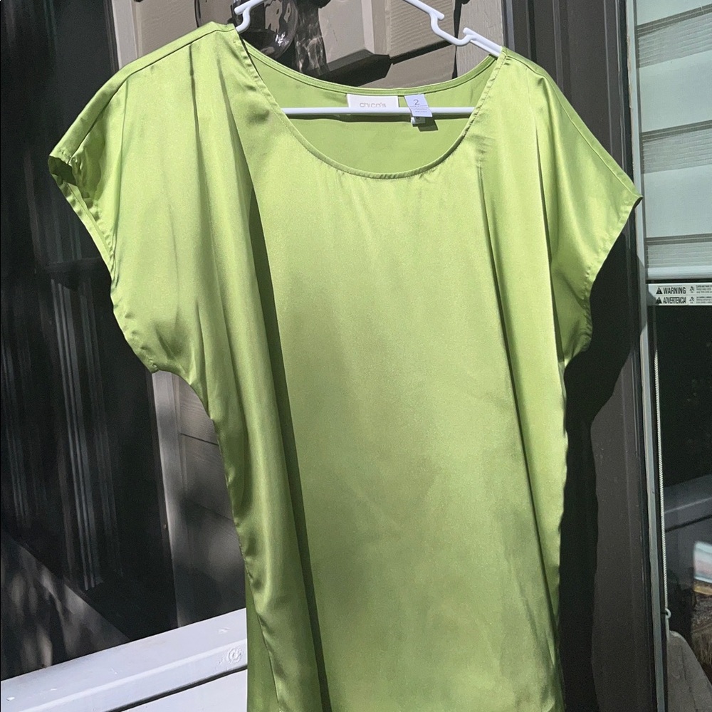Chico's Vibrant Green Satin Top